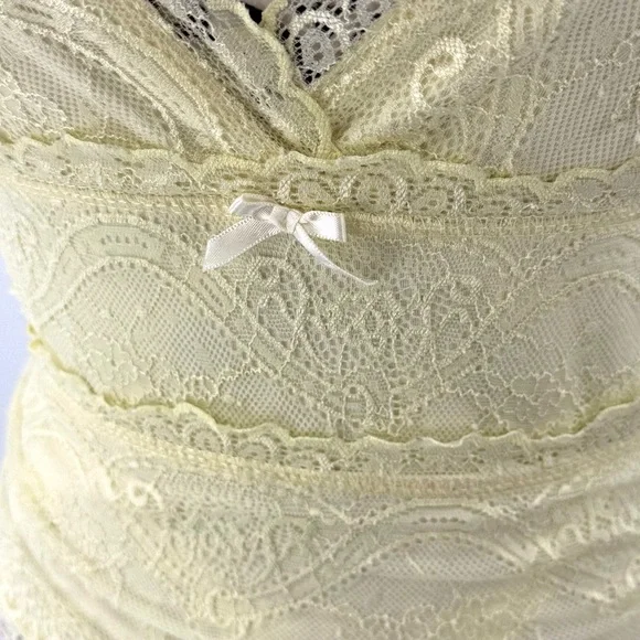 Pale Yellow Lace Trim Camisole Tank Top Y2K Lingerie Style S - Picture 7 of 13